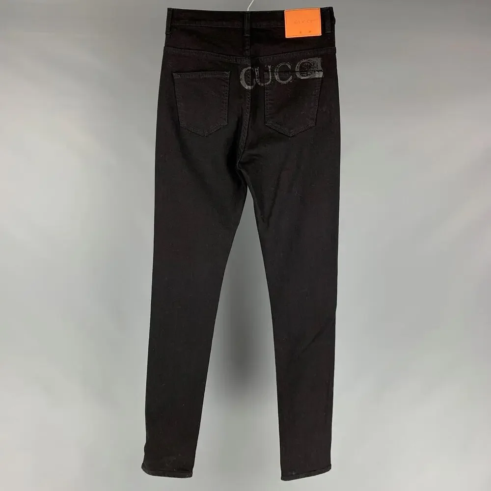 GUCCI Size 28 Black Embroidery Cotton Skinny Jeans